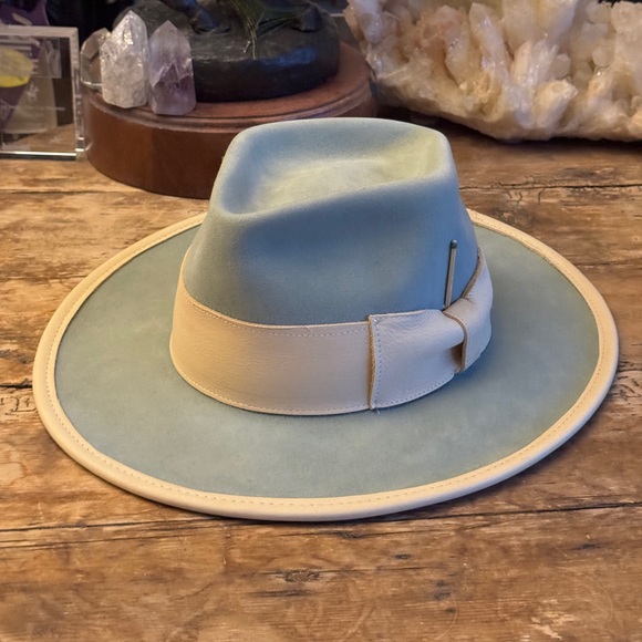 Hat Fedora Teressa Foglia Sale Nick Fouquet Blue Cream Flat Suede